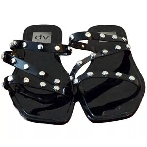 DV by Dolce Vita Black Silver Studded Jelly Flat Slide Sandals Sz 8 EUC